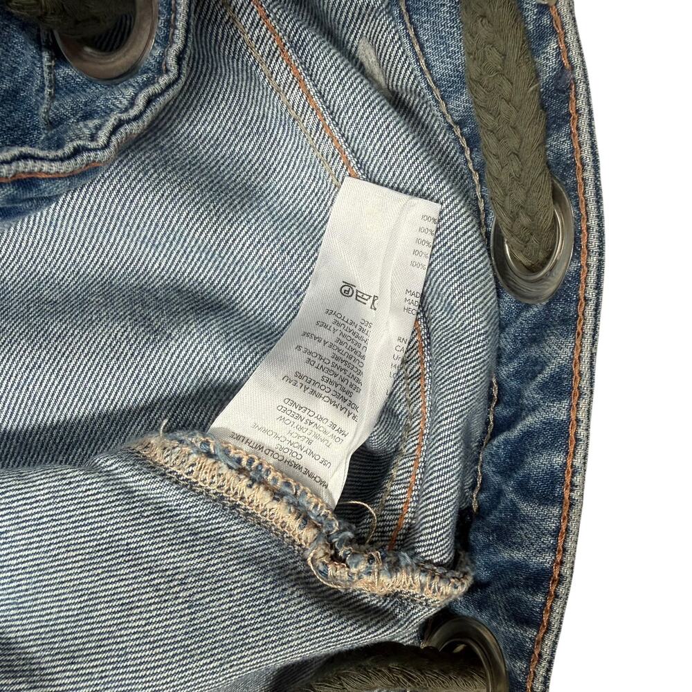 FREE PEOPLE Jeans Size 31 Moxie Pull On Barrel Patchwork Button Drawstring - Picture 7 of 9